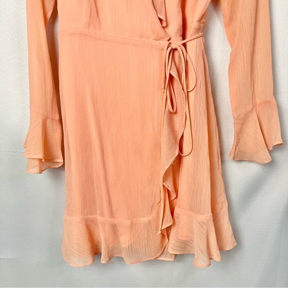 WAYF Blush Pink Gabby Long Sleeve Ruffle Wrap Mini Dress M - Picture 5 of 6